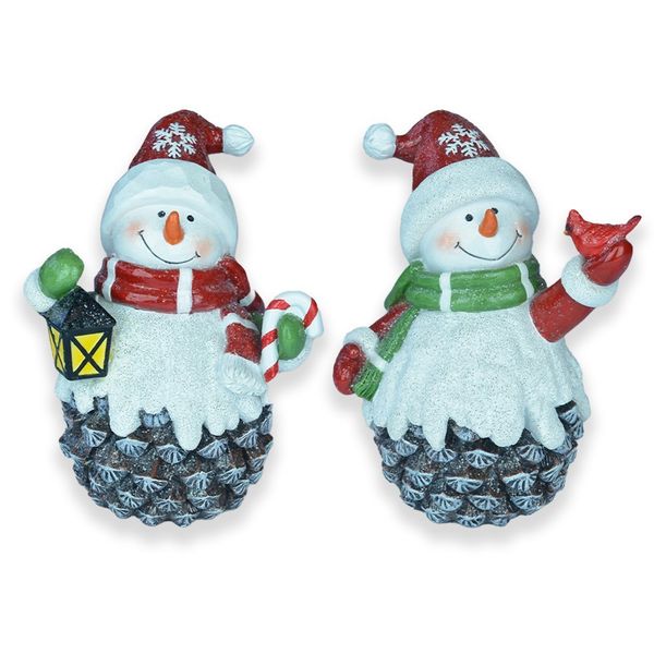 Snowman in a pinecone in Resin 2 Assorted Designs 19.5cm