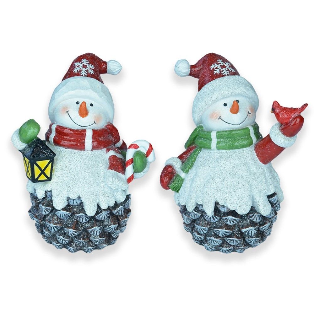 Snowman in a pinecone in Resin 2 Assorted Designs 19.5cm