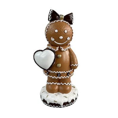 Gingerbread lady with large bow and heart 8.7x8.4x18.6cm