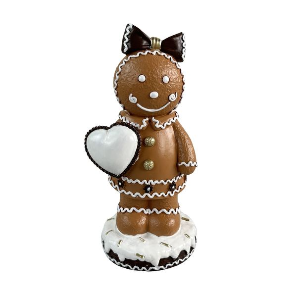 Gingerbread lady with large bow and heart 8.7x8.4x18.6cm