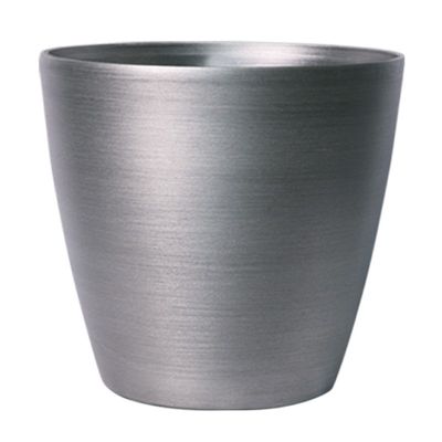 Hortus Lite - Metallic Look Plastic Planter - Brushed Steel - Dia 28  xH25.5cm