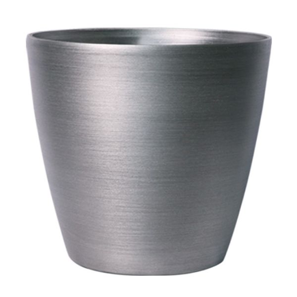 Hortus Lite - Metallic Look Plastic Planter - Brushed Steel - Dia 28  xH25.5cm