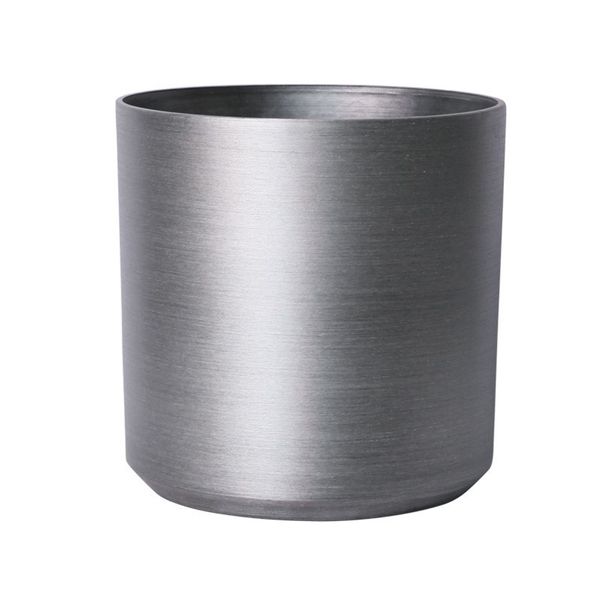 Hortus Lite - Metallic Look Plastic Cylinder Planter - Brushed Steel - Dia43 x H