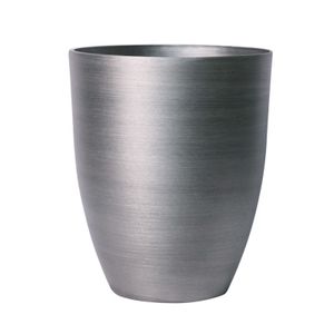 Hortus Lite - Metallic Look Plastic Shaped Planter - Brushed Steel - Dia 43 x H5