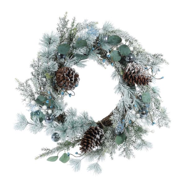 Wreath with blue baubles and acorns 65cm