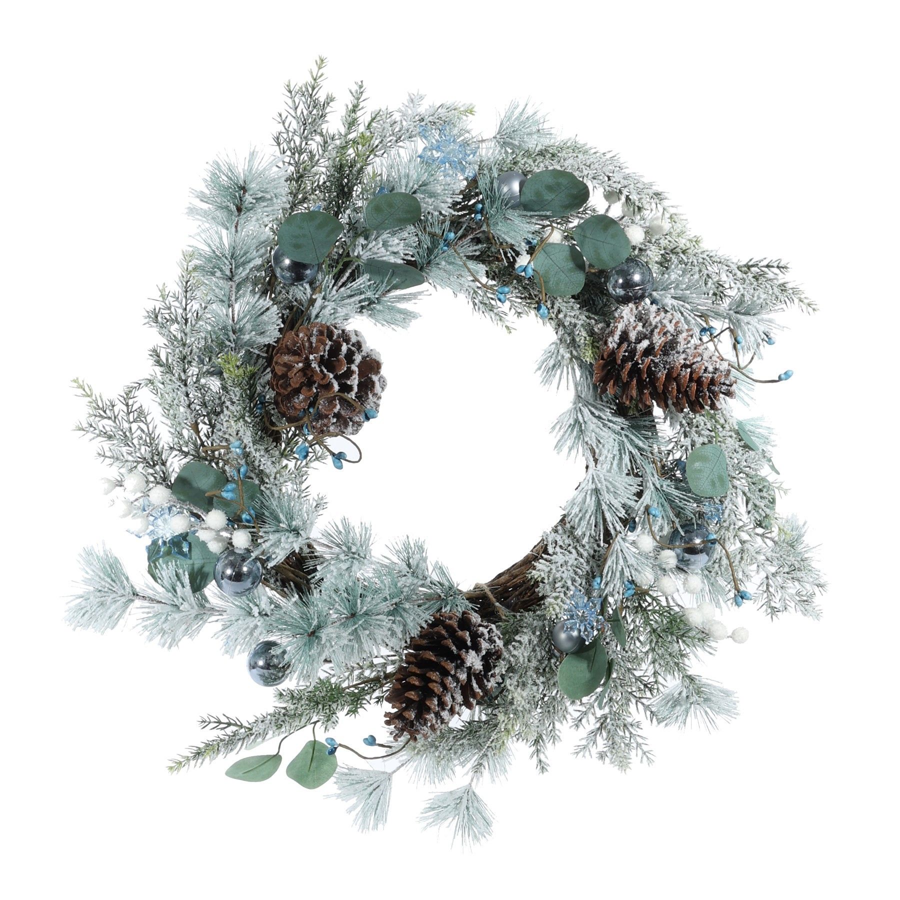 Wreath with blue baubles and acorns 65cm