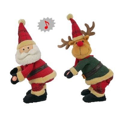 Santa & Reindeer Singing 2 Asst 18.75x15x37.5cm
