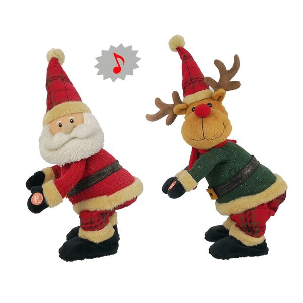 Santa & Reindeer Singing 2 Asst 18.75x15x37.5cm
