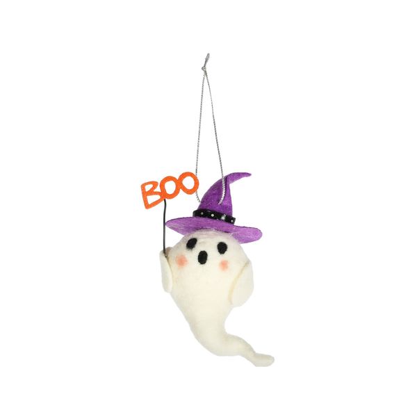 Felt Boo Ghost with Witches Hat Hanging Decoration - H11cm