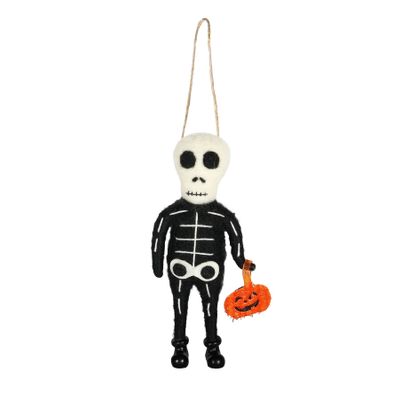 Felt  Skeleton holding Pumpkin Hanging Decoration - H14.5cm