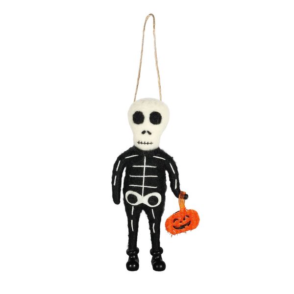 Felt  Skeleton holding Pumpkin Hanging Decoration - H14.5cm