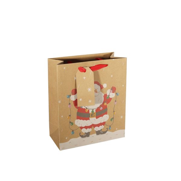 Kraft Gift Bag Santa with Lights M - 25x21cm