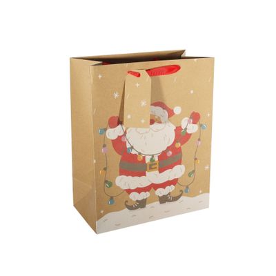 Kraft Gift Bag Santa with Lights L -33 x26.5cm