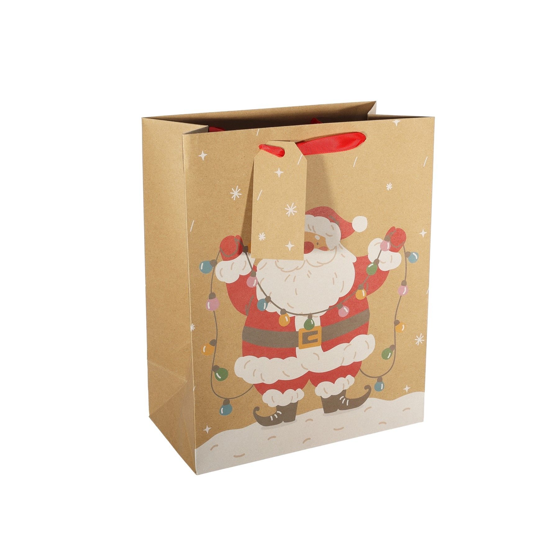 Kraft Gift Bag Santa with Lights L -33 x26.5cm