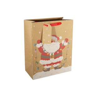Kraft Gift Bag Santa with Lights L -33 x26.5cm