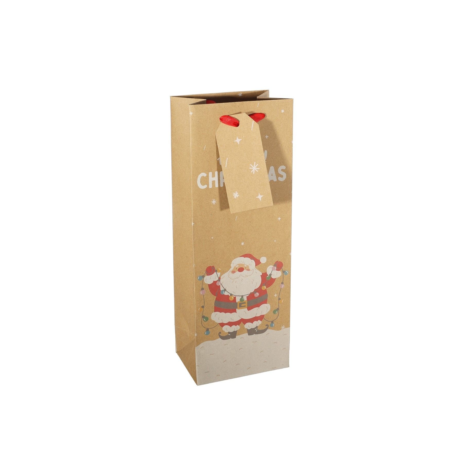 Kraft Gift Bag Santa with Lights  - Bottle Bag 