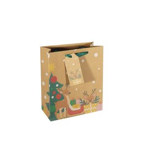 Kraft Gift Bag with Reindeer and Parcels  M - 25x21cm