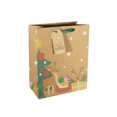 Kraft Gift Bag with Reindeer and Parcels  L -33 x26.5cm