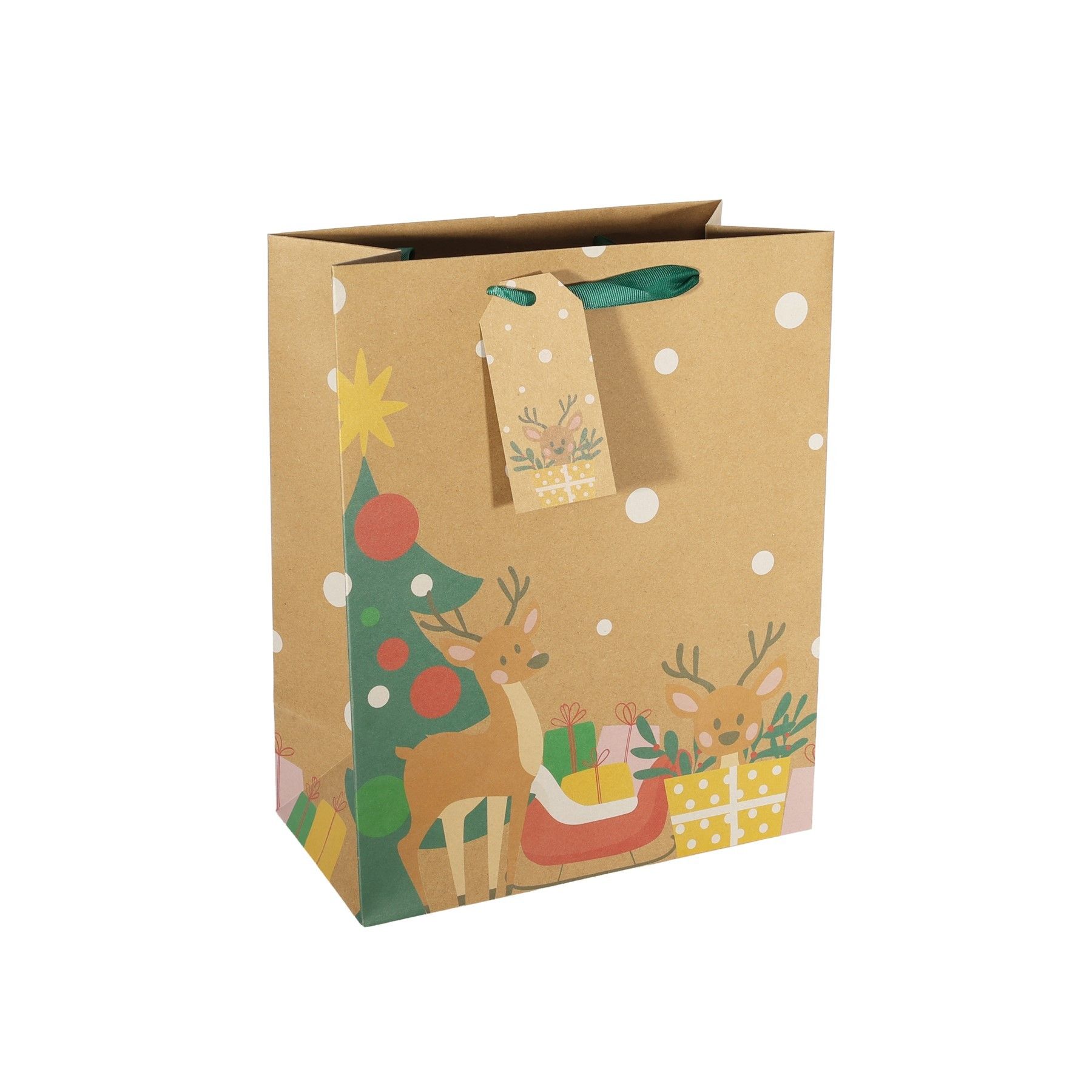 Kraft Gift Bag with Reindeer and Parcels  L -33 x26.5cm