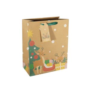 Kraft Gift Bag with Reindeer and Parcels  L -33 x26.5cm
