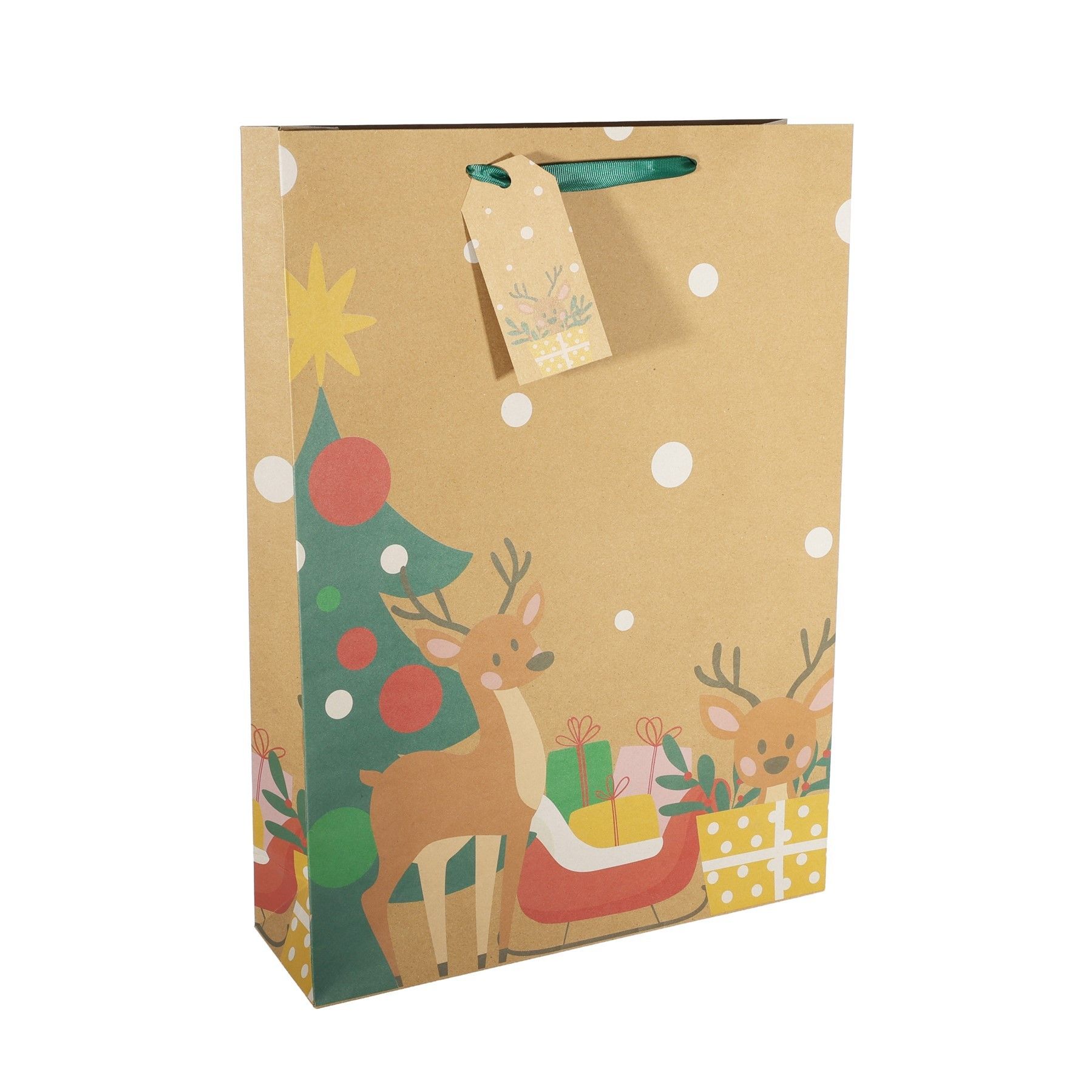 Kraft Gift Bag with Reindeer and Parcels  XL - 45.5 x 33cm