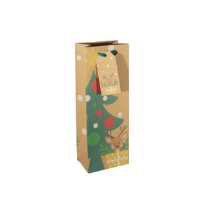 Kraft Gift Bag with Reindeer and Parcels - Bottle Bag 