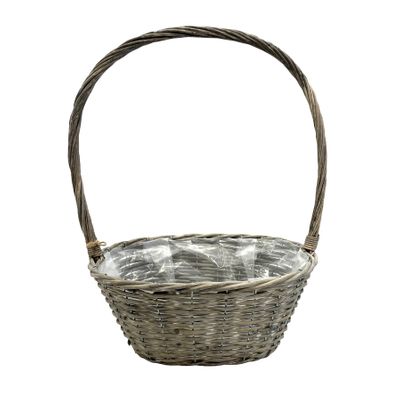 M&S 35x28cm Oval Grey-Wash Christmas Classic Basket w/Handle Xmas 2021