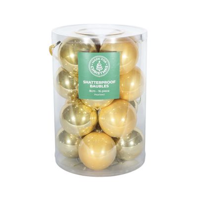 Pearlised Cream / Gold  Baubles PVC Tube - 8cm -16 Pcs