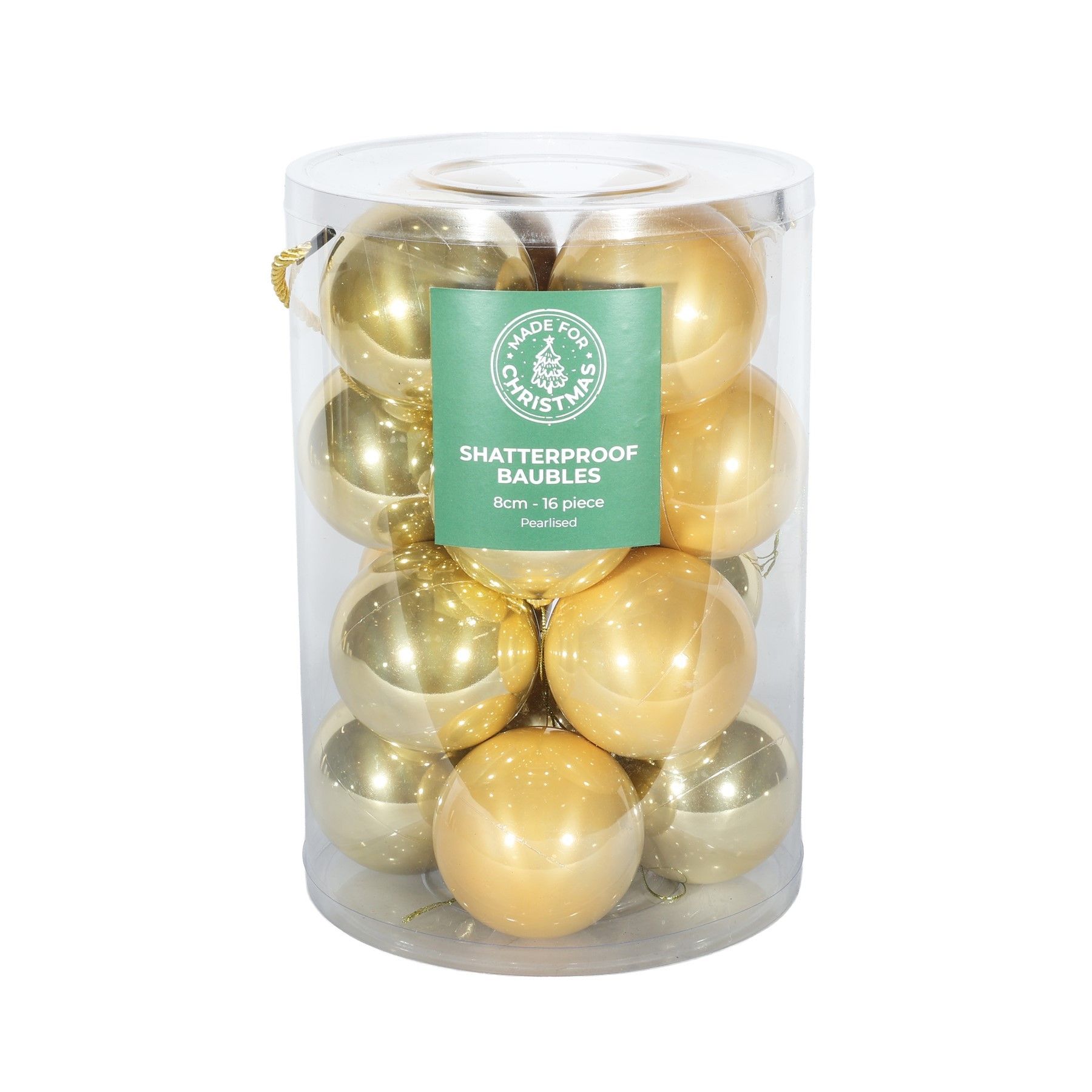 Pearlised Cream / Gold  Baubles PVC Tube - 8cm -16 Pcs