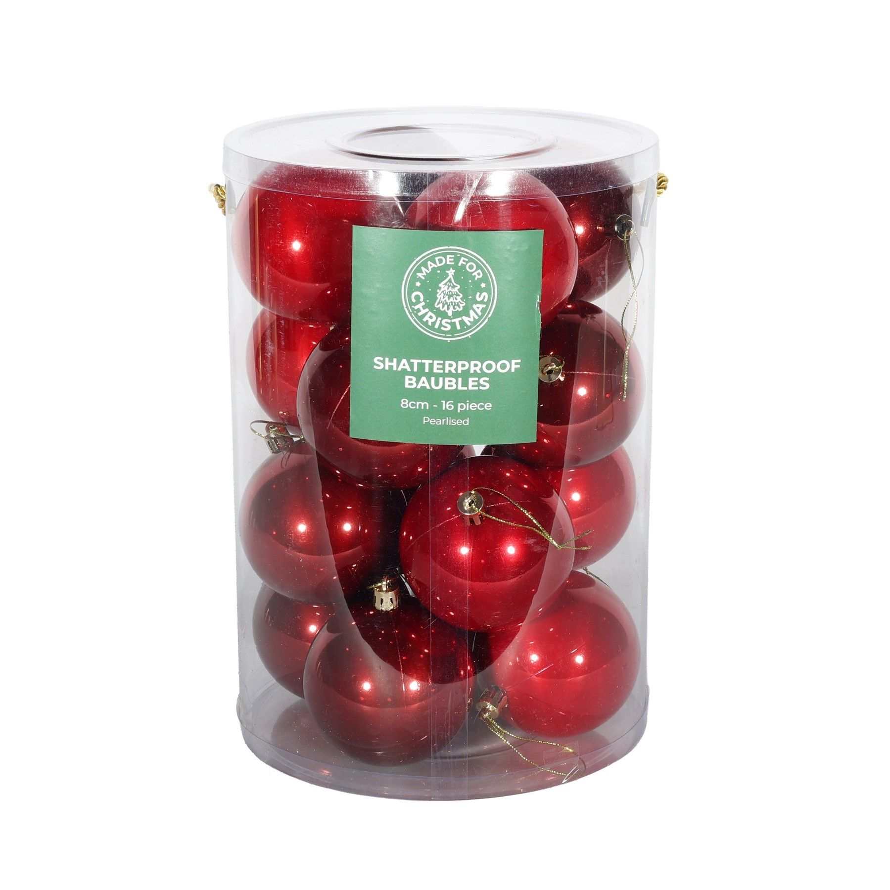 Pearlised Red Baubles PVC  Tube - 8cm -16 Pcs