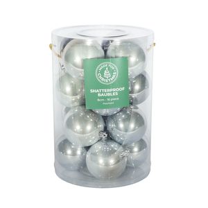 Pearlised Silver Baubles PVC Tube - 8cm -16 Pcs