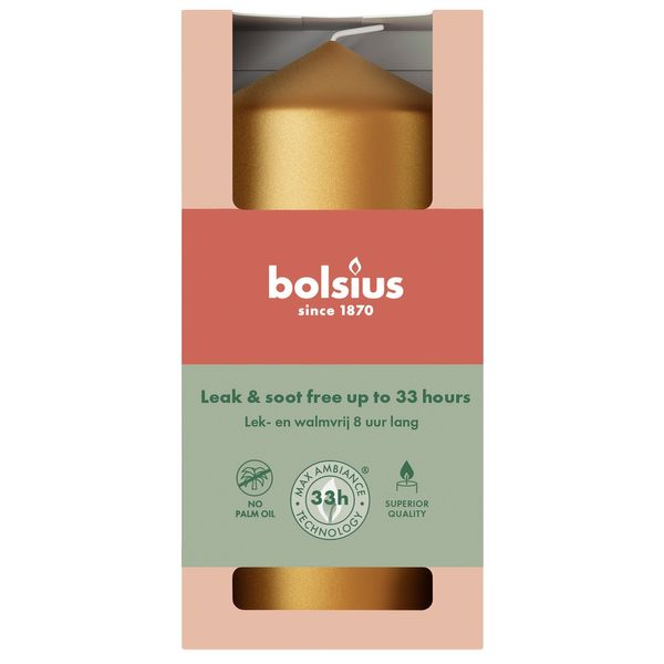 Bolsius Essentials Pillar Candle - 120 x 58mm - Metallic Gold Orange