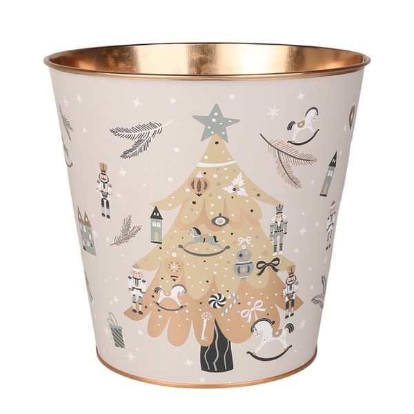 Metal  Planter -Xmas Tree  Design - Gold Inside  with PET Liner -Dia16 x H15.5cm