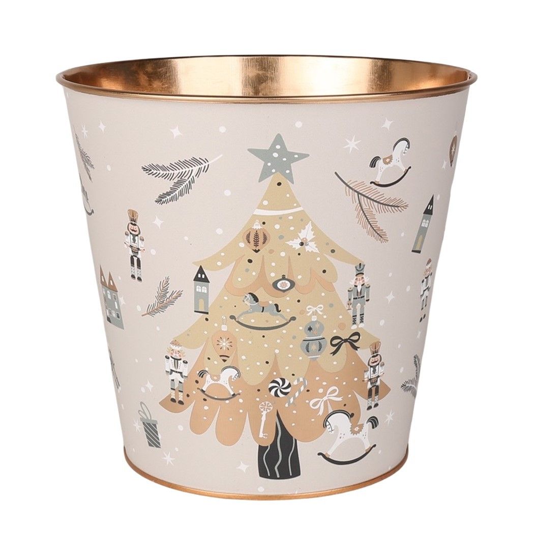 Metal  Planter -Xmas Tree  Design - Gold Inside  with PET Liner -Dia16 x H15.5cm
