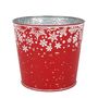 Metal Planter - Red with Snowflake  Design with PET Liner - Dia14 x H11.5cm