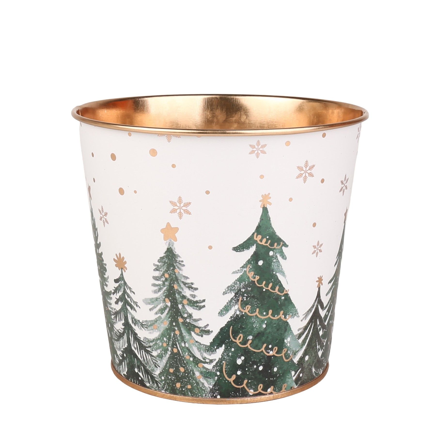 Metal Planter -  Christmas Trees  Gold Inside  with PET Liner -Dia11 x H10.4cm