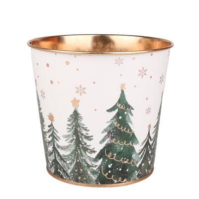 Metal Planter - Christmas Trees Gold Inside with PET Liner - Dia14 x H11.5cm