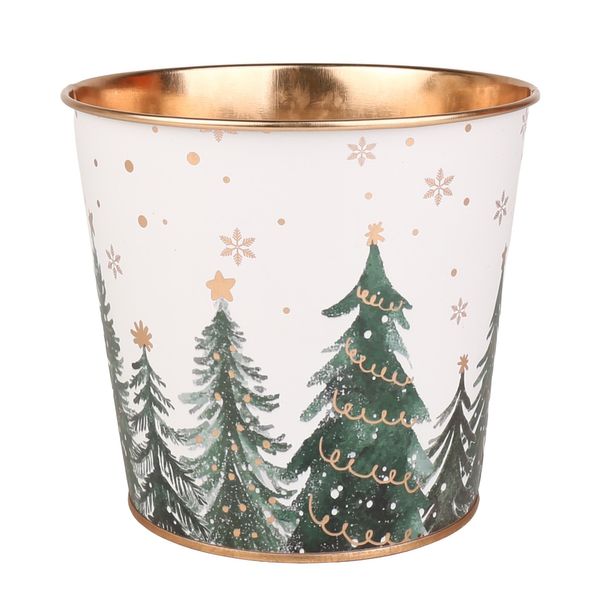 Metal Planter -Christmas Trees Gold Inside  with PET Liner - Dia16 x H15.5cm