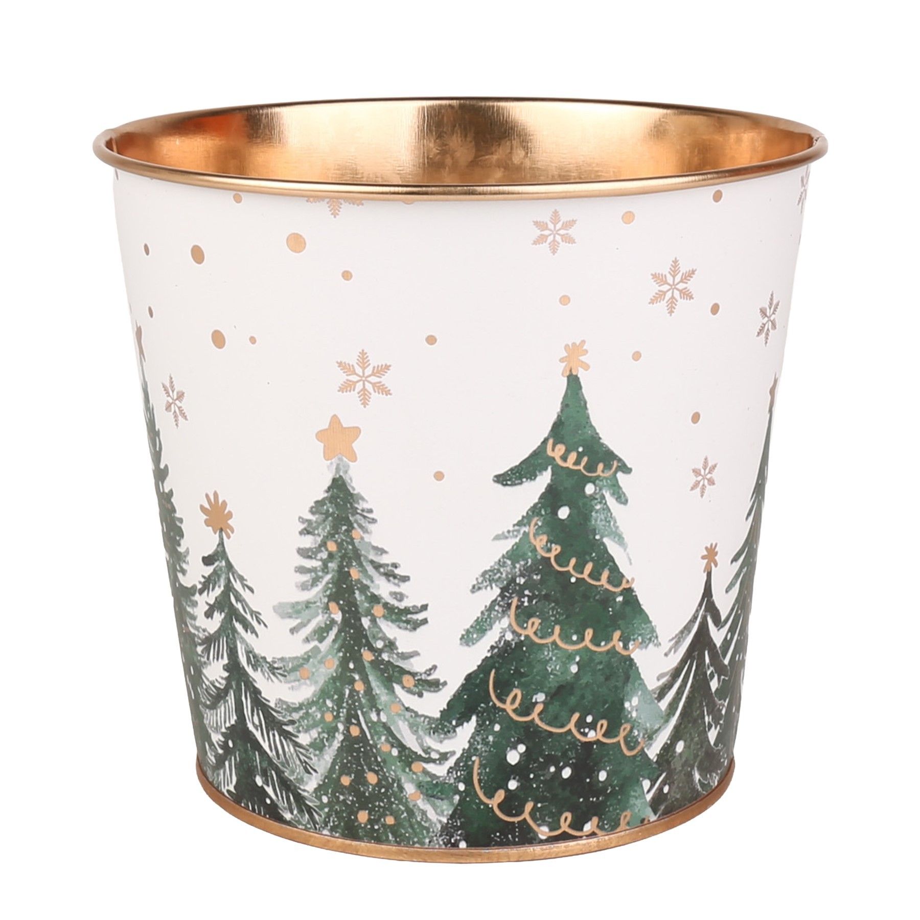 Metal Planter -Christmas Trees Gold Inside  with PET Liner - Dia16 x H15.5cm