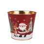 Metal Planter -  Santa & Rudolph Gold Inside  with PET Liner -Dia11 x H10.4cm