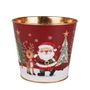 Metal Planter - Santa & Rudolph  Gold Inside with PET Liner - Dia14 x H11.5cm