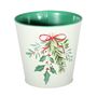 Metal Planter - Holly Spray - White - With PET Liner - Dia16 x H15.5cm
