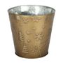Metal Planter - Festive  Theme  Embossed - Gold  With PET Liner - Dia16 x H15.5c