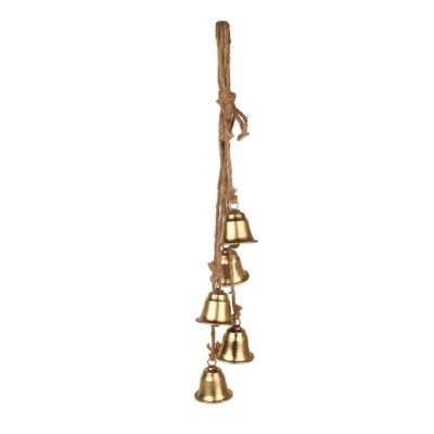 Set of  x4 Metal Bells on Hanging Rope - Dia 7.5 x H8cm