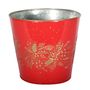 Metal Planter - Gold Holly Print -  Red - Dia19 x H16cm 