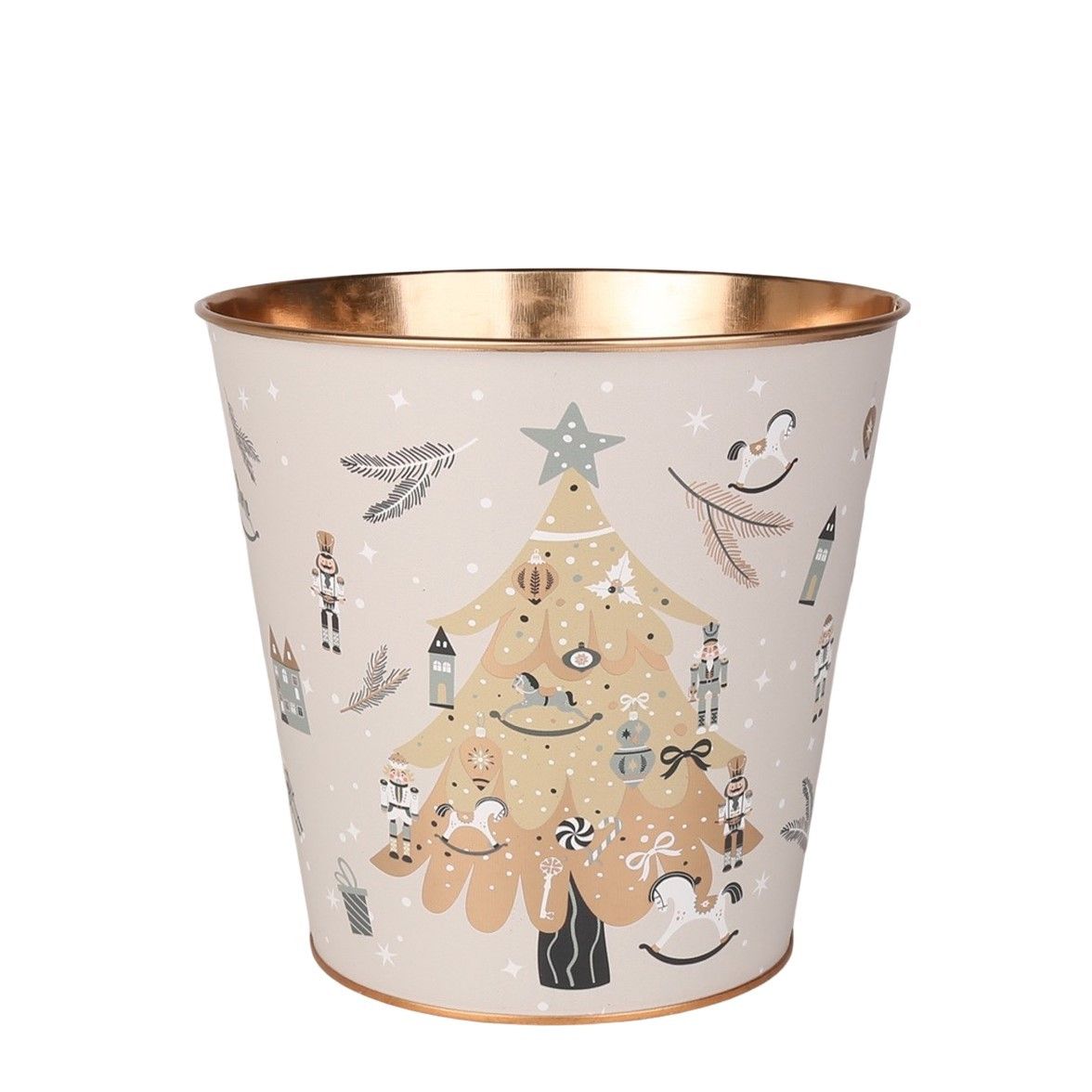 Metal  Planter -Xmas Tree  Design - Gold Inside with PET Liner -Dia11 x H10.4cm