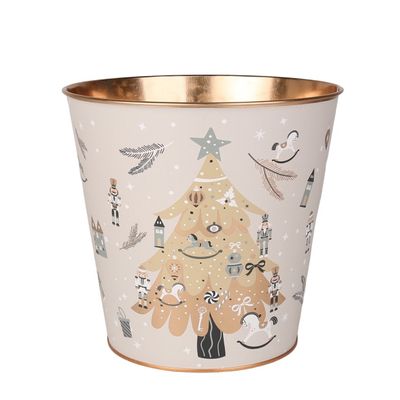 Metal  Planter  -Xmas Tree  Design - Gold Inside with PET Liner -Dia14 x H11.5cm