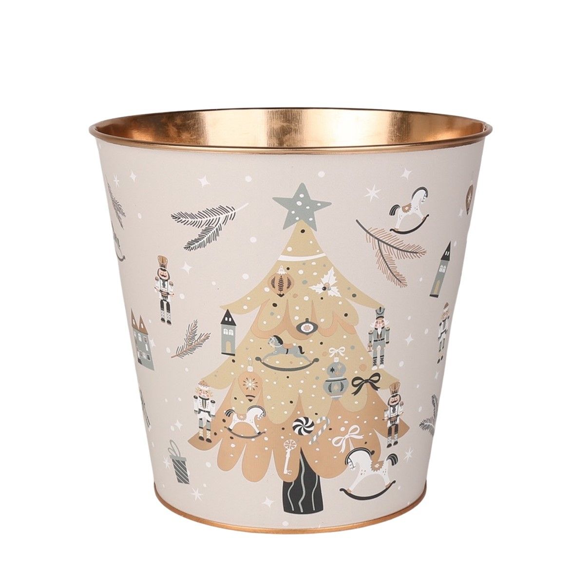Metal  Planter  -Xmas Tree  Design - Gold Inside with PET Liner -Dia14 x H11.5cm