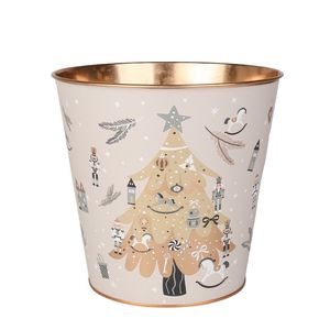 Metal  Planter  -Xmas Tree  Design - Gold Inside with PET Liner -Dia14 x H11.5cm