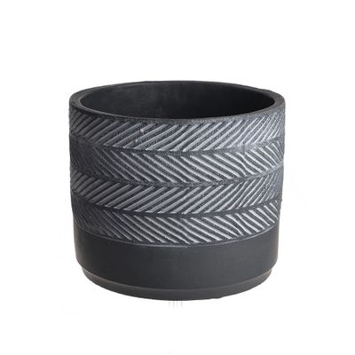 Large Dark Grey Cement Pot Oblique Pattern